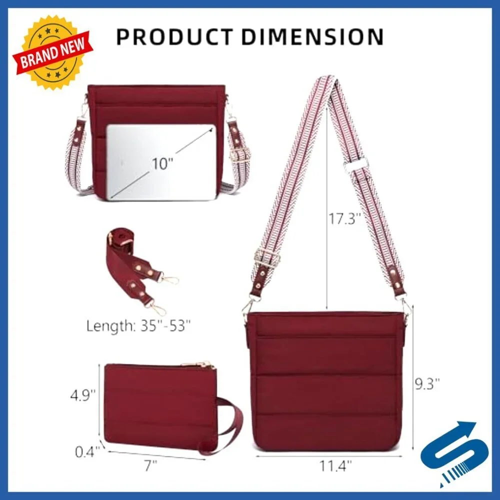 Puffer Quilted Crossbody Hobo Bag with Coin Wallet Adjustable Straps